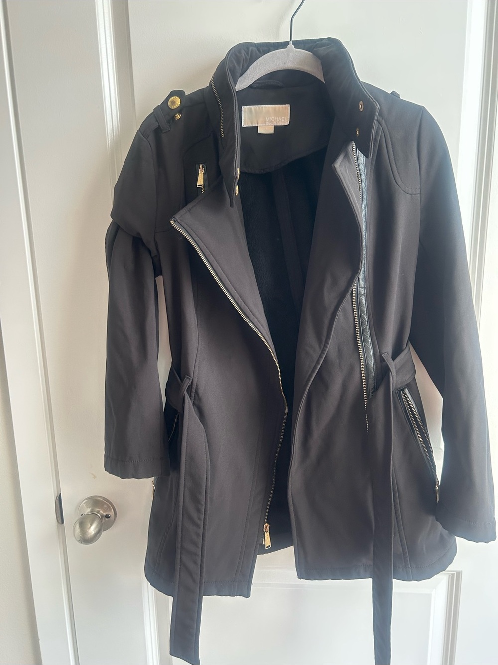 Michael Kors Black Trench Coat with Gold Hardware